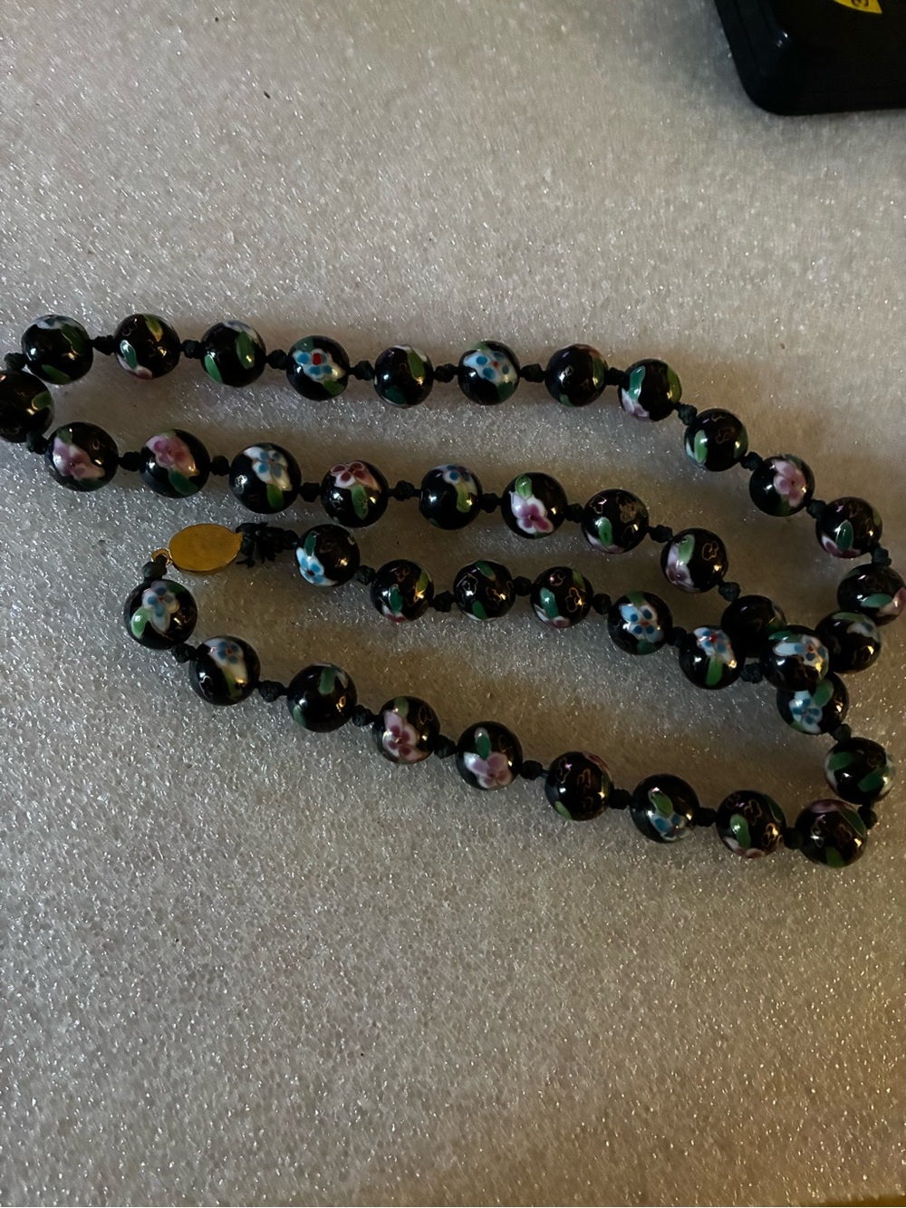 Hand-Painted Black Floral Bead Necklace Asian glass